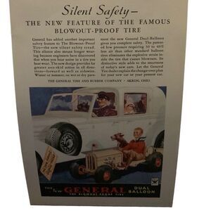 Vintage 1934 General Dual Balloon Tire Silent Safety Ad Advertisement